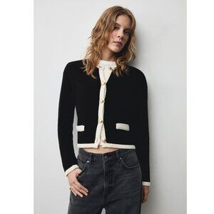 NWOT Mango MNG contrast trim button down cardigan jacket in Black, Size XS, $149